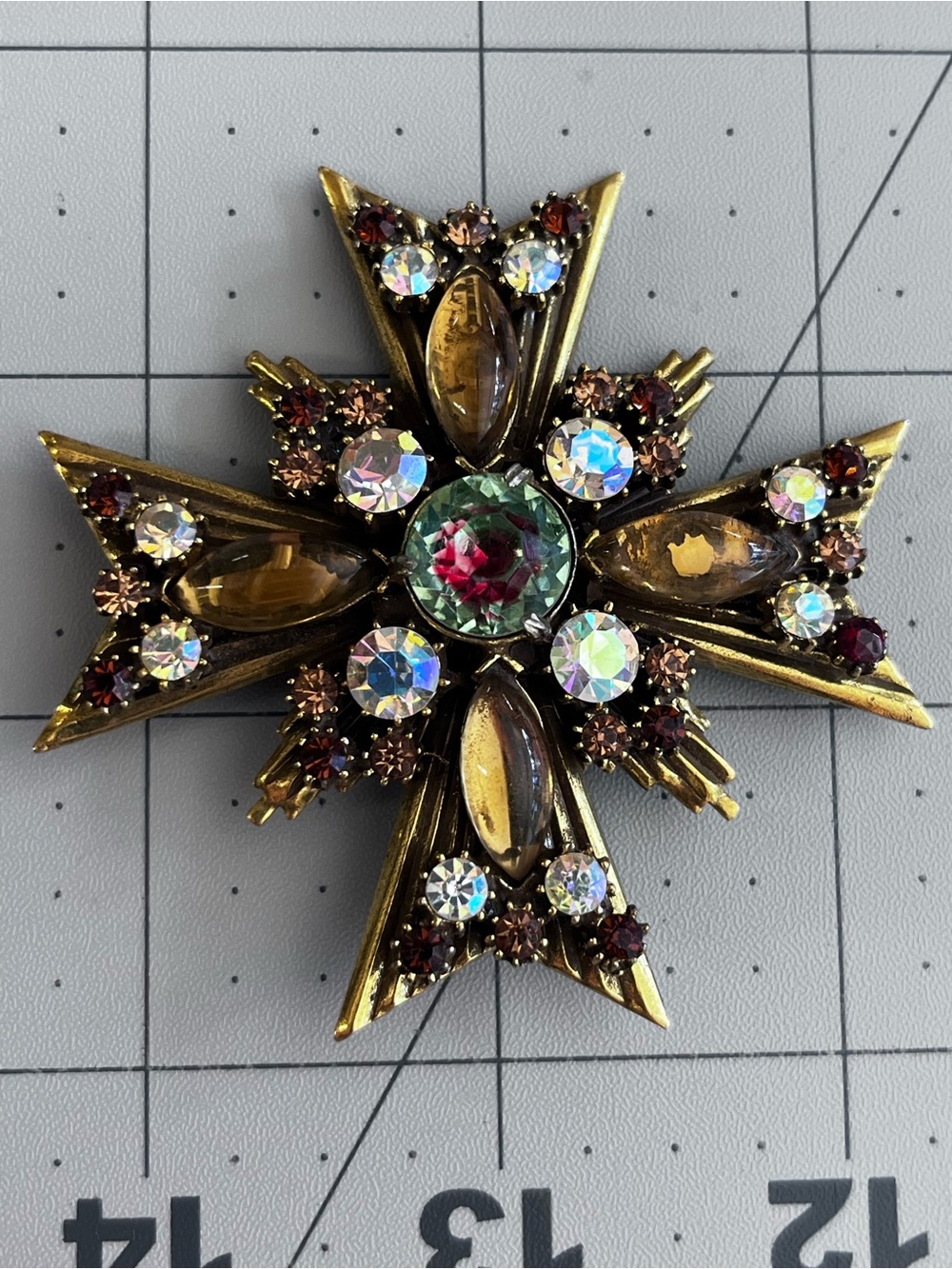 Florenza Maltese Cross Rhinestone Brooch vintage